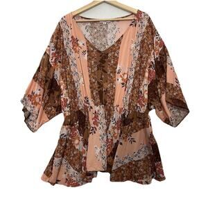 Andree By Unit Babydoll Top Womens 3X Floral Patchwork Cottage Boho Country